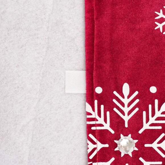 Christmas Tree Skirt Snowflakes Tree Blanket Holiday Red & White 48" Diameter - Picture 6 of 6